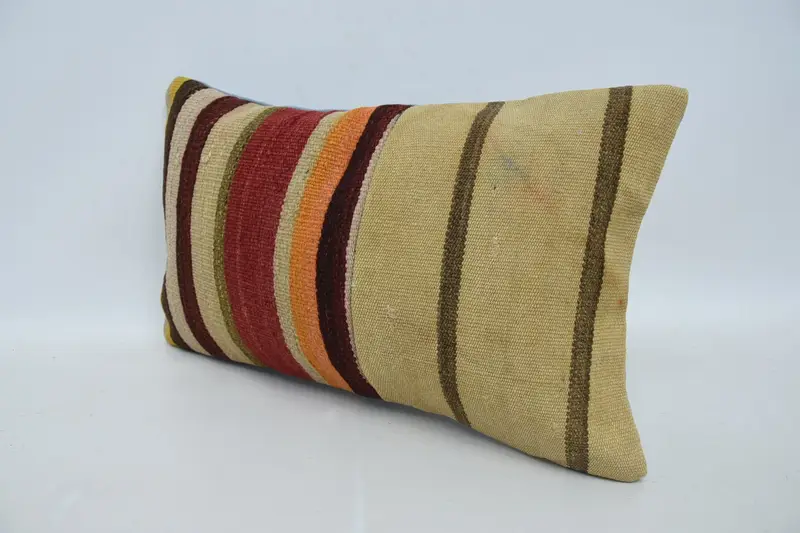 Handmade Kilim Cushion, 12x20 Beige Cushion Case, Antique Pillows, Ottoman Pillow, Bed Cushion Case, Throw Kilim Pillow, Pillow Cover - 4