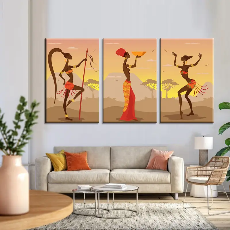 Set of 3 African Girl Art Decor, Ethnic Wall Art, Black Woman For Wall, African American Artwork, African Print Art , Large Wall Art Canvas - 2