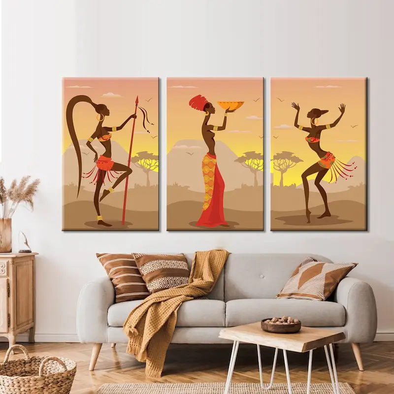 Set of 3 African Girl Art Decor, Ethnic Wall Art, Black Woman For Wall, African American Artwork, African Print Art , Large Wall Art Canvas - 1