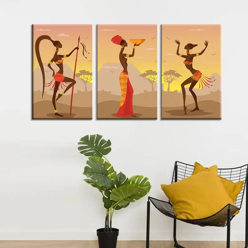 Set of 3 African Girl Art Decor, Ethnic Wall Art, Black Woman For Wall, African American Artwork, African Print Art , Large Wall Art Canvas - 4