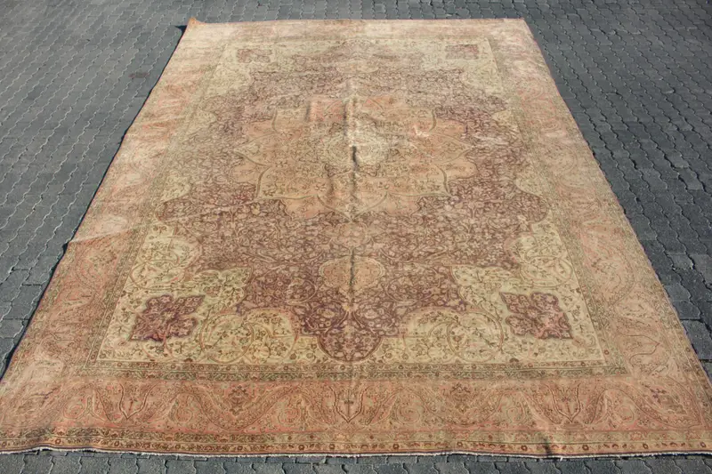 Türk Vintage Halı, 9.6x13.4 ft Büyük Boy Halı, Kahverengi Turuncu Hayvan Baskı Halı - 1