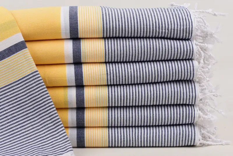 Navy Blue-Yellow Striped Organic Cotton Towel, 67x40 Inches
