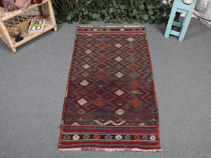 Purple Persian Rug, 2,2x4,2 ft with Orange Accents