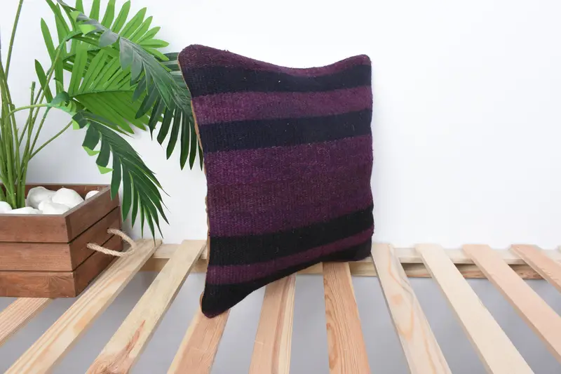 Pillow Sham, Vintage Kilim Pillow, Kilim Pillow Cover, Oriental Cushion Cover, 14x14 Purple Pillow Sham, Gift Pillow, Crochet Pattern Pillow Cover - 4
