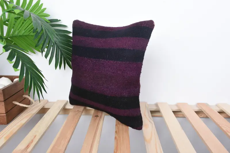 Pillow Sham, Vintage Kilim Pillow, Kilim Pillow Cover, Oriental Cushion Cover, 14x14 Purple Pillow Sham, Gift Pillow, Crochet Pattern Pillow Cover - 5
