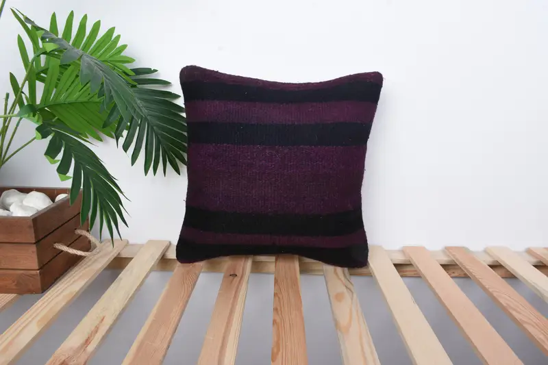 Pillow Sham, Vintage Kilim Pillow, Kilim Pillow Cover, Oriental Cushion Cover, 14x14 Purple Pillow Sham, Gift Pillow, Crochet Pattern Pillow Cover - 1