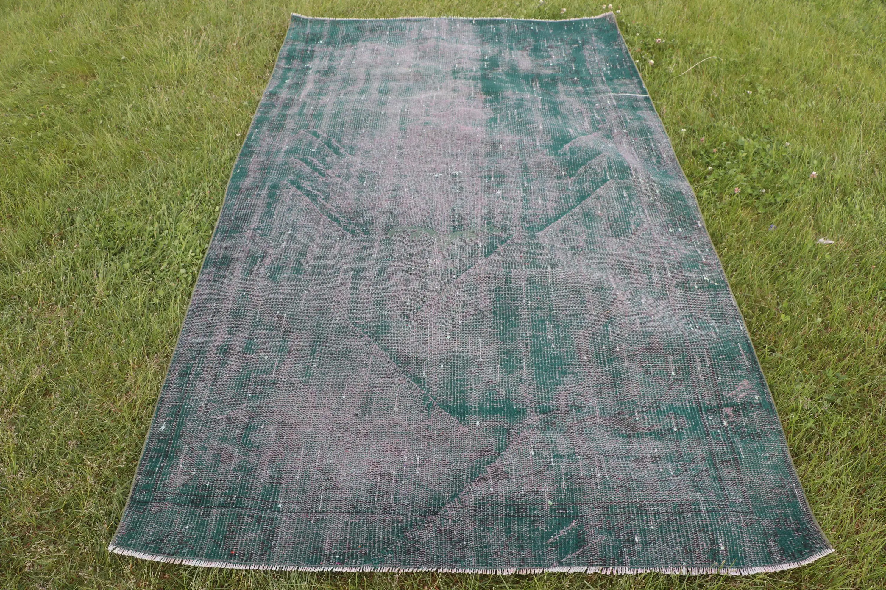 Turkish Area Rug, 4.6x8 ft Vintage Rug, Green Wool Rug - 1