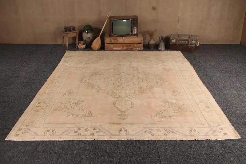 Alfombra de 9,9x12,5 pies, alfombra turca vintage, alfombra de lana patchwork marrón - 1