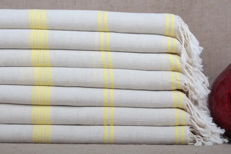 Turkish Bath Towel, Diamond Peshtemal, Yellow, 36x79 Inches