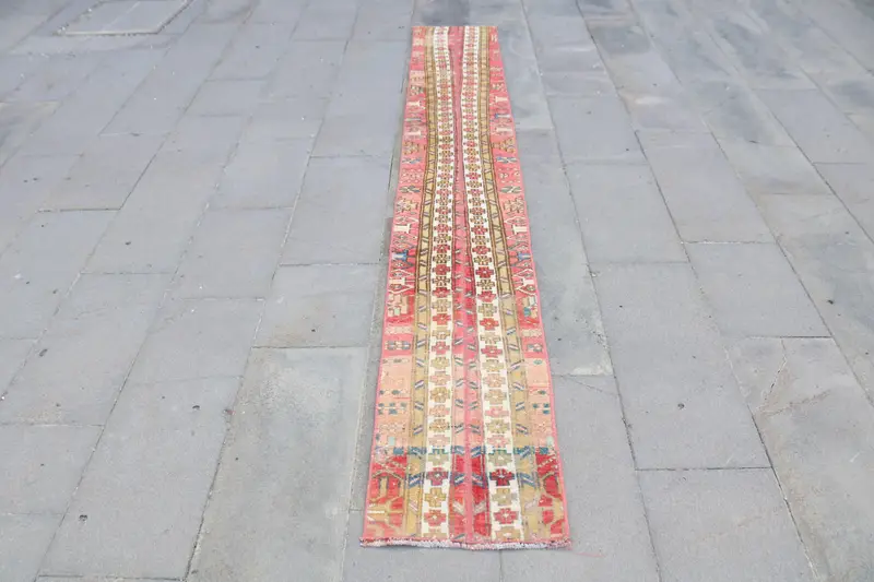 Oushak Halı, 1.3x9.5 ft Vintage Halı, Kırmızı Fas Halısı Yün - 1