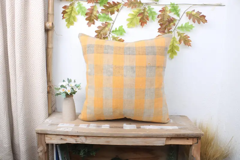20x20 Yellow Cushion Cover, Pillow Cover, Gift Pillow, Tribal Pillow Case, Vintage Kilim Pillow, Toss Cushion, Kilim Cushion Sham - 1