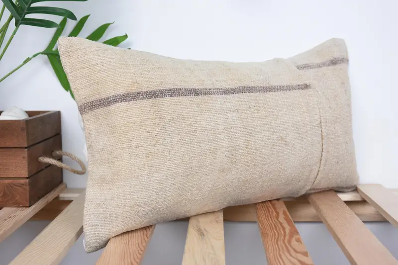 Colorful Cushion, 10x20 Beige Cushion, Cushion Cover, Throw Kilim Pillow, Cotton Pillow Sham, Kilim Cushion Sham, Vintage Kilim Throw Pillow - 4