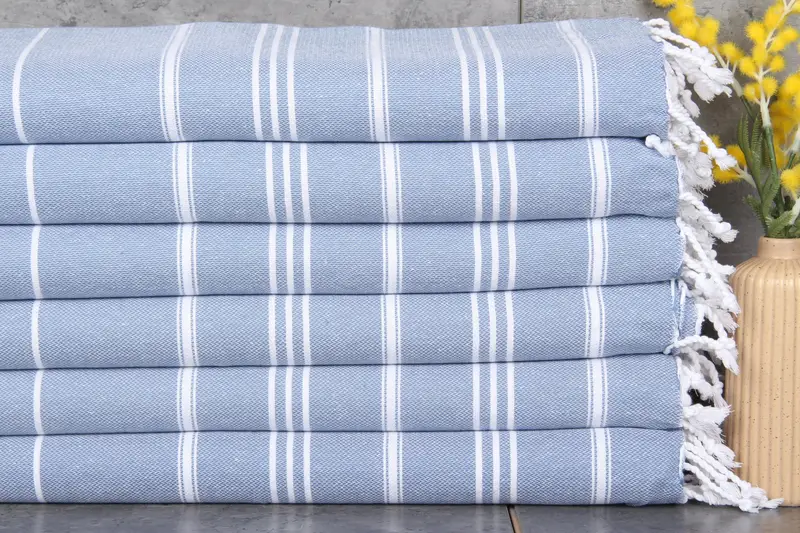 Embroidered Denim Blue Face Towel, Striped, Bath Decor, 24x40 Inches