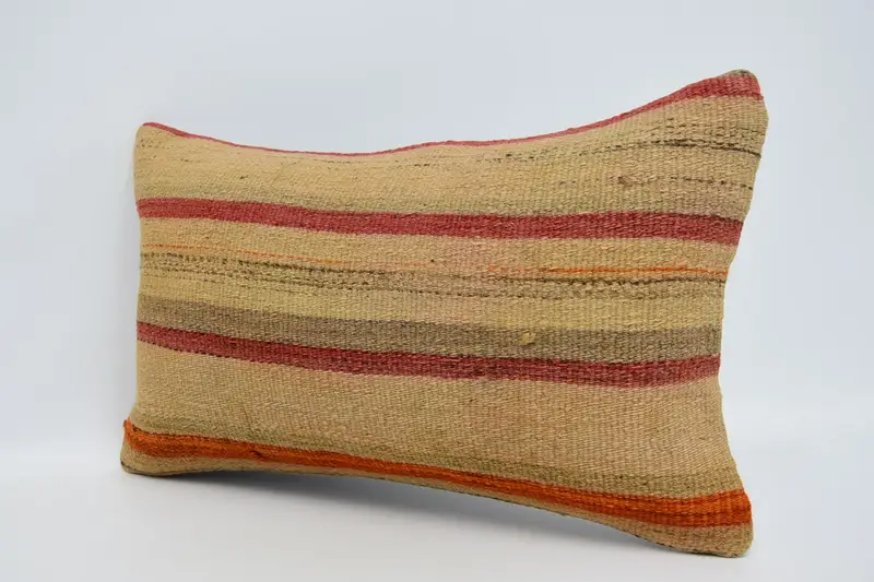 Boho Pillow Sham Cover, 12x20 Beige Pillow, Turkish Kilim Pillow, Boho Pillow, Wool Kilim Pillow Cushion Case, Pillow Case - 4