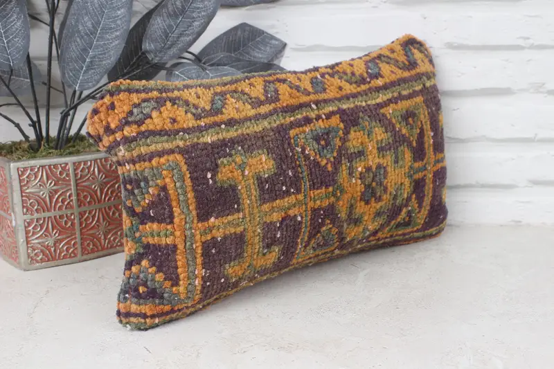 Ethnic Pillow Sham, Kilim Pillow Cover, 8x16 Blue Cushion Case, Handmade Kilim Cushion, Pillow Cover, Pillow for Sofa - 4