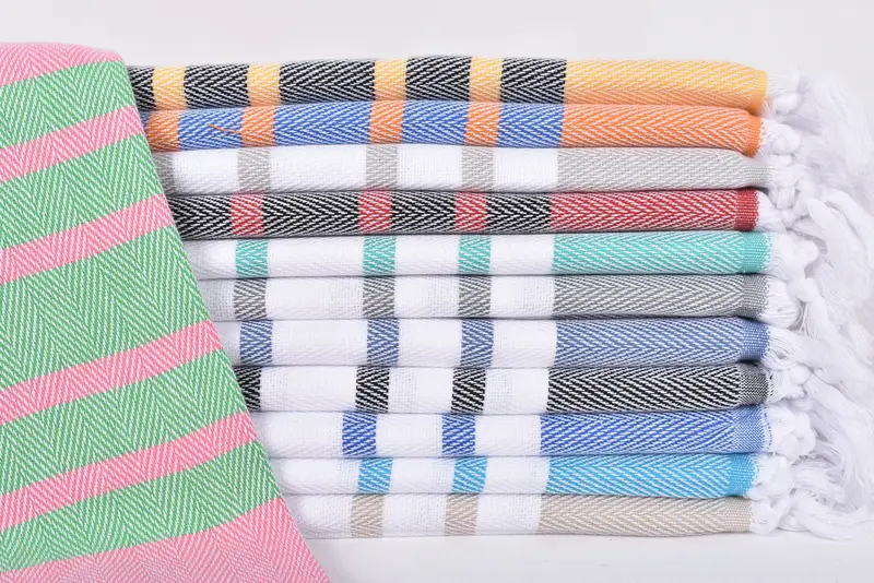 Handmade Turkish Beach Towel Beige Chevron, 67x36 Inches