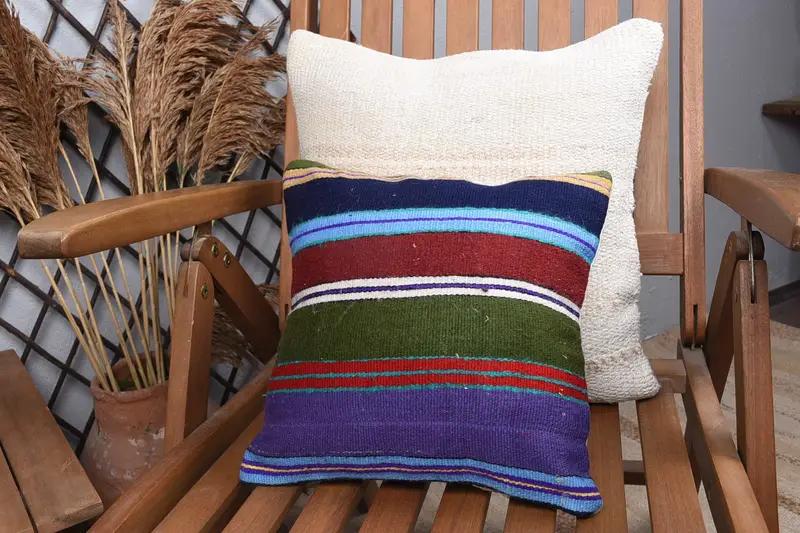Vintage Kilim Pillow, Pillow for Sofa, 12x12 Blue Pillow Sham, Handmade Kilim Cushion, Nautical Throw Pillow Cover, Cushion Case - 3