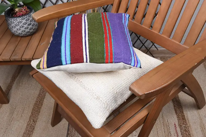 Vintage Kilim Pillow, Pillow for Sofa, 12x12 Blue Pillow Sham, Handmade Kilim Cushion, Nautical Throw Pillow Cover, Cushion Case - 4