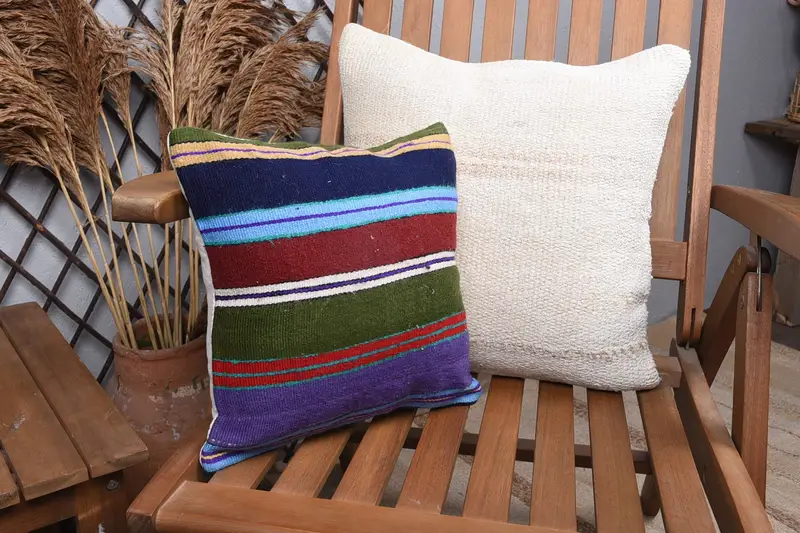 Vintage Kilim Pillow, Pillow for Sofa, 12x12 Blue Pillow Sham, Handmade Kilim Cushion, Nautical Throw Pillow Cover, Cushion Case - 2
