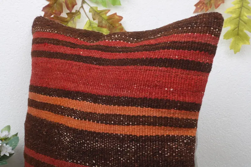 Pillow Case, Tapestry Cushion, Vintage Kilim Pillow, 18x18 Red Cushion, Pillow for Couch, Crochet Pattern Cushion Cover, Boho Pillow - 5