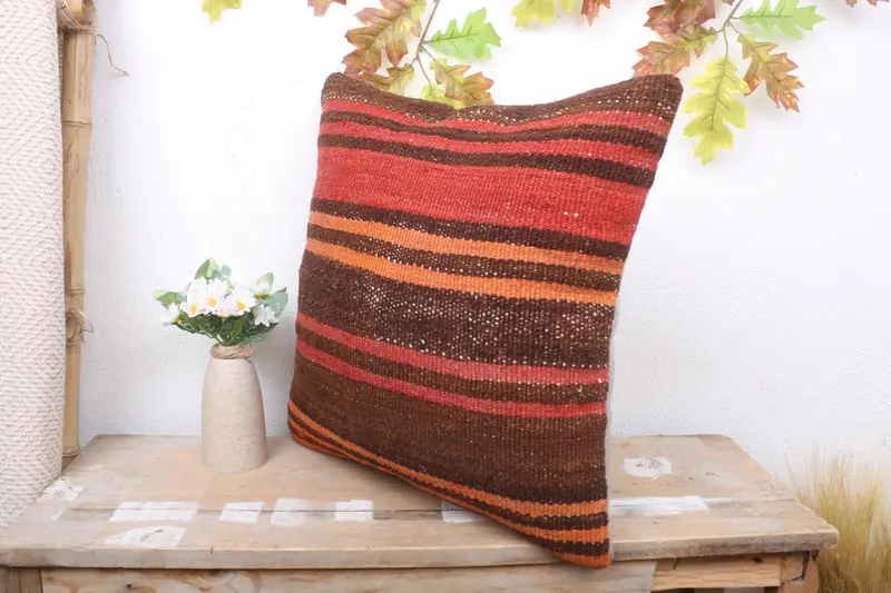 Pillow Case, Tapestry Cushion, Vintage Kilim Pillow, 18x18 Red Cushion, Pillow for Couch, Crochet Pattern Cushion Cover, Boho Pillow - 4