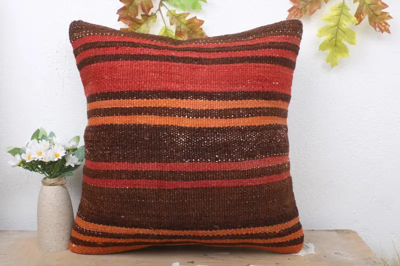 Pillow Case, Tapestry Cushion, Vintage Kilim Pillow, 18x18 Red Cushion, Pillow for Couch, Crochet Pattern Cushion Cover, Boho Pillow - 2