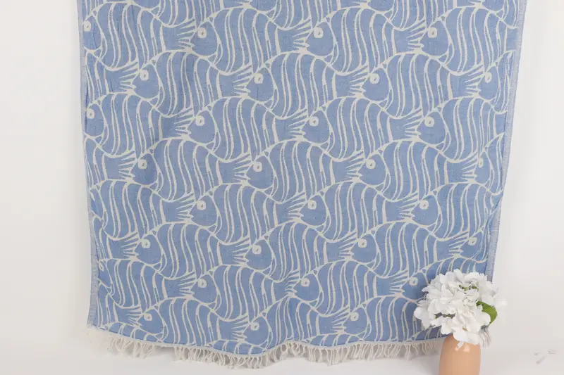Turkish Beach Towel Bulk, 70x36 Cotton Fish Design Towel, Custom Beach Towel, Wedding Favors, Bridesmaid Gifts, Organic Towel, Bachelorette Favor - 1