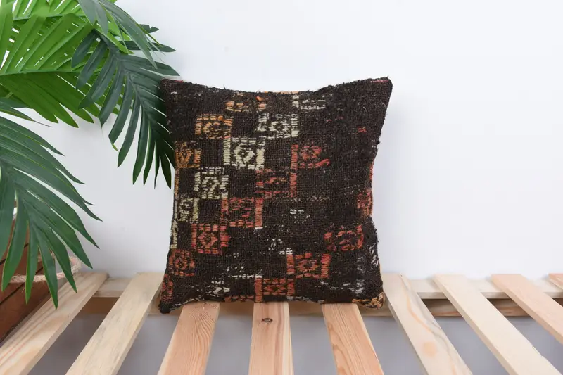 Pet Pillow Cover, 12x12 Brown Cushion Cover, Turkish Pillow, Turkish Kilim Pillow, Ethnical Kilim Rug Pillow, Cushion Cover, Outdoor Throw Pillow - 1