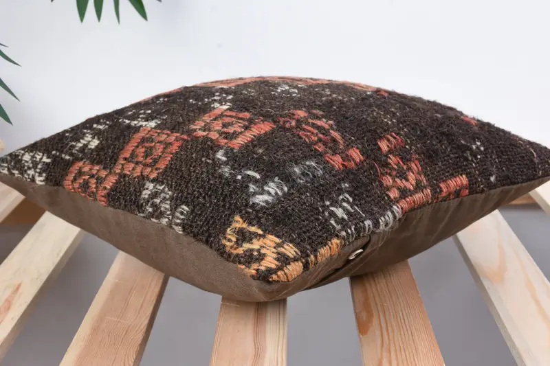 Pet Pillow Cover, 12x12 Brown Cushion Cover, Turkish Pillow, Turkish Kilim Pillow, Ethnical Kilim Rug Pillow, Cushion Cover, Outdoor Throw Pillow - 6