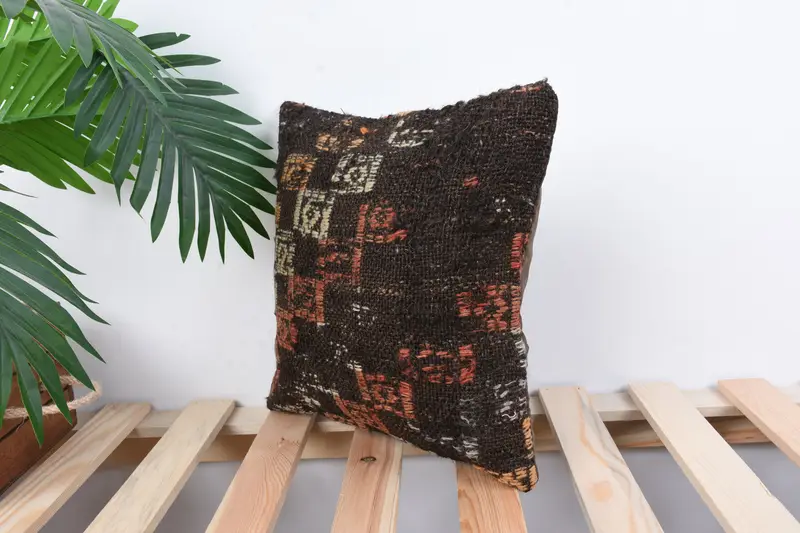 Pet Pillow Cover, 12x12 Brown Cushion Cover, Turkish Pillow, Turkish Kilim Pillow, Ethnical Kilim Rug Pillow, Cushion Cover, Outdoor Throw Pillow - 5