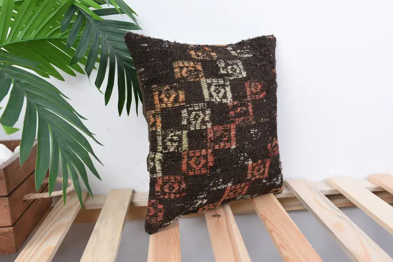 Pet Pillow Cover, 12x12 Brown Cushion Cover, Turkish Pillow, Turkish Kilim Pillow, Ethnical Kilim Rug Pillow, Cushion Cover, Outdoor Throw Pillow - 4