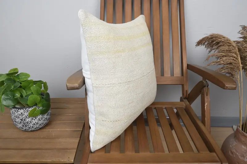20x20 Beige Pillow, Vintage Pillow, Cushion Cover, Turkish Pillow, Pattern Throw Cushion Cover, Kilim Cushion Sham, Couch Pillow Cover - 2