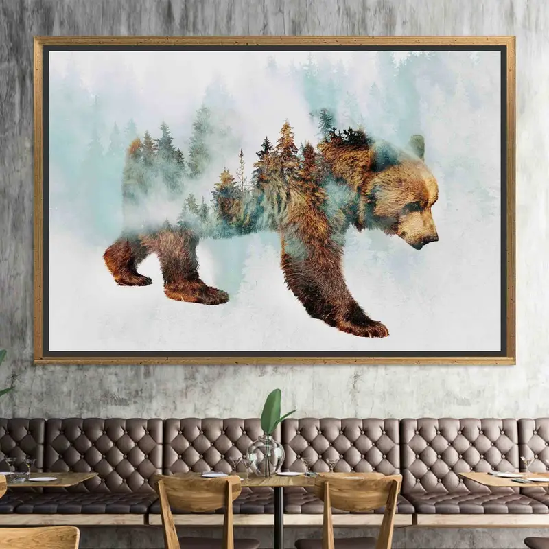 Impresión en lienzo de bosque abstracto de oso elegante para loft infantil de moda