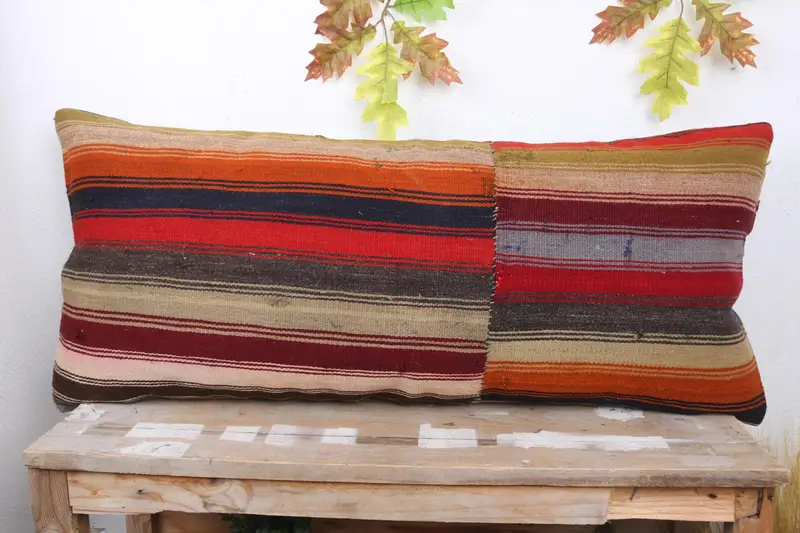 Turkish Kilim Pillow, 16x36 Red Pillow Sham, Ikat Cushion Cover, Kilim Cushion Sham, Turkish Pillow, Cushion Cover, Boho Chic Pillow Case - 2