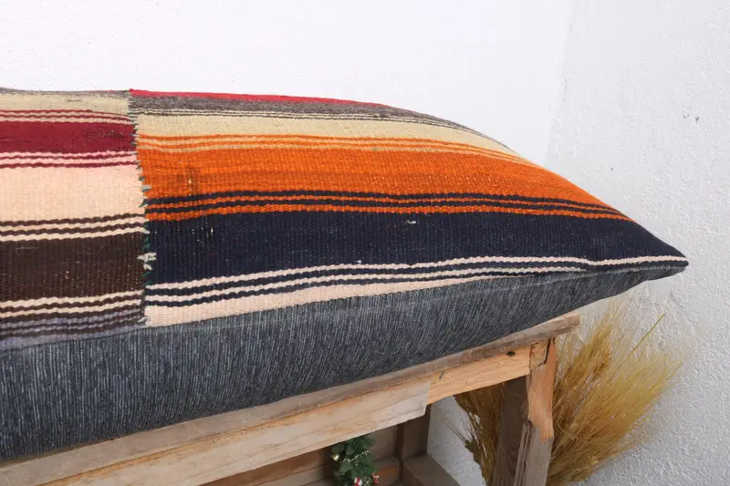 Turkish Kilim Pillow, 16x36 Red Pillow Sham, Ikat Cushion Cover, Kilim Cushion Sham, Turkish Pillow, Cushion Cover, Boho Chic Pillow Case - 6