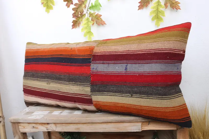 Turkish Kilim Pillow, 16x36 Red Pillow Sham, Ikat Cushion Cover, Kilim Cushion Sham, Turkish Pillow, Cushion Cover, Boho Chic Pillow Case - 4