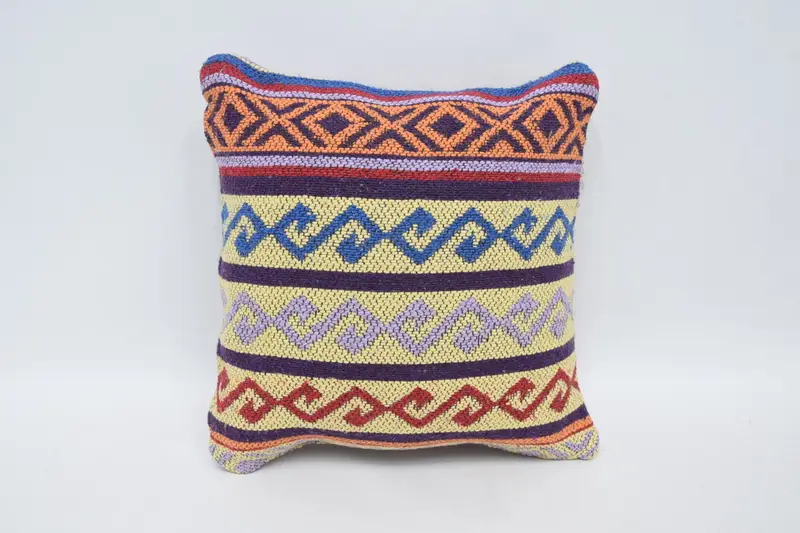 Antique Pillows, Pillow Sham, 12x12 Yellow Cushion, Kilim Pillow Cover, Boho Pillow, Ethnic Throw Pillow Cover, Boho Chic Cushion - 1