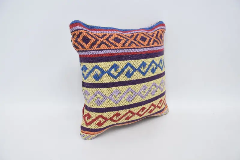 Antique Pillows, Pillow Sham, 12x12 Yellow Cushion, Kilim Pillow Cover, Boho Pillow, Ethnic Throw Pillow Cover, Boho Chic Cushion - 3