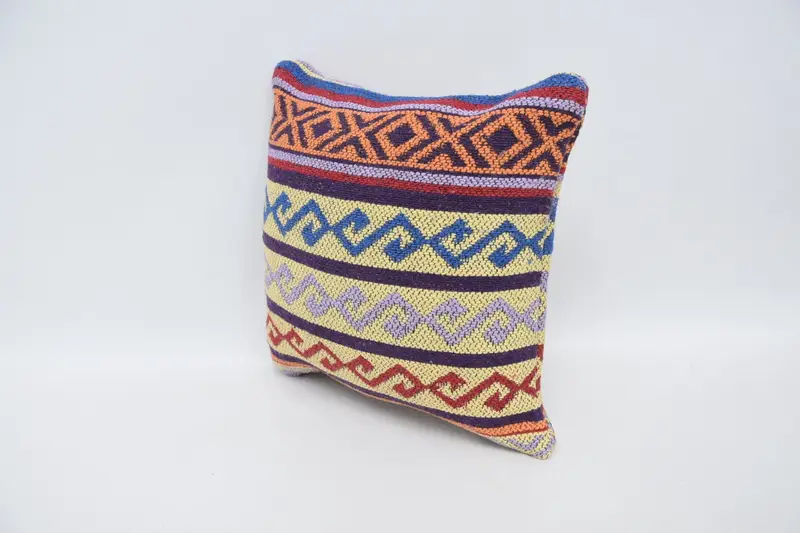 Antique Pillows, Pillow Sham, 12x12 Yellow Cushion, Kilim Pillow Cover, Boho Pillow, Ethnic Throw Pillow Cover, Boho Chic Cushion - 4