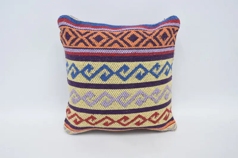 Antique Pillows, Pillow Sham, 12x12 Yellow Cushion, Kilim Pillow Cover, Boho Pillow, Ethnic Throw Pillow Cover, Boho Chic Cushion - 6