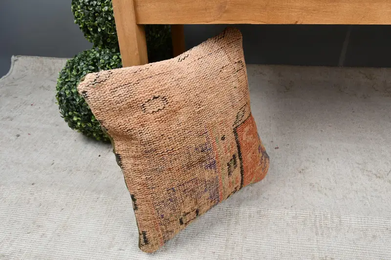 Interior Designer Pillow, Pillow for Sofa, Anatolian Cushion Cover, Kilim Cushion Sham, 14x14 Orange Pillow Case, Pillow Cover - 7