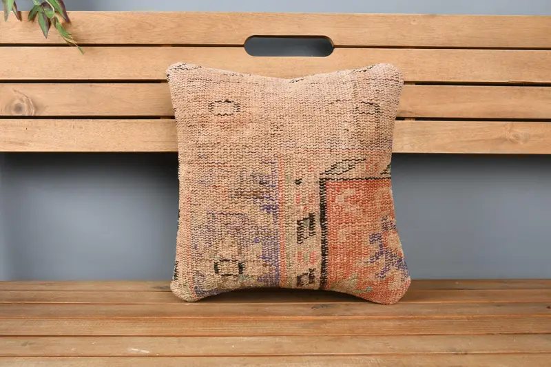 Interior Designer Pillow, Pillow for Sofa, Anatolian Cushion Cover, Kilim Cushion Sham, 14x14 Orange Pillow Case, Pillow Cover - 6