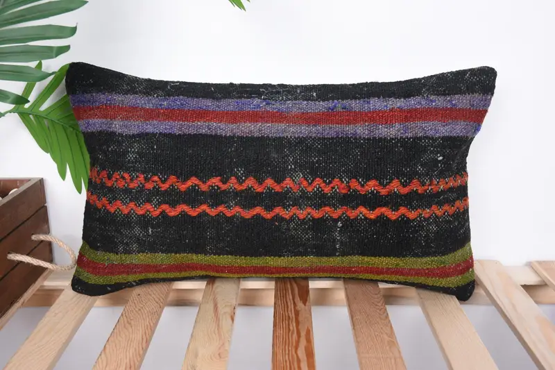 Brown & Purple Embroidered Pillow, 12x20 Inches Decorative Pillow