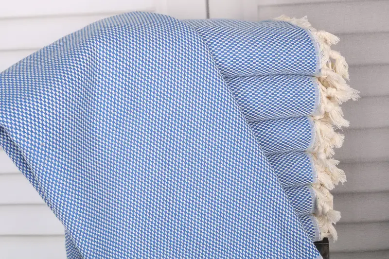 Turkish Bath Towel Sax Blue Polka Dot Cotton, 40x71 Inches