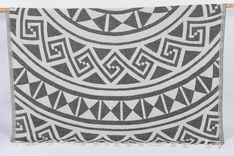 Personalized Black Geometric Towel, Organic Cotton, 70x40 Inches