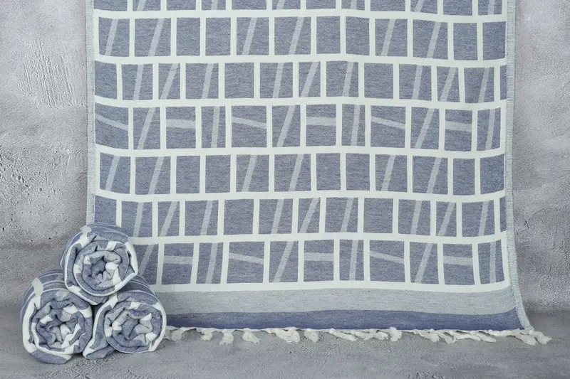 Personalized Turkish Beach Towel Navy Patterned, 34x69 Inches