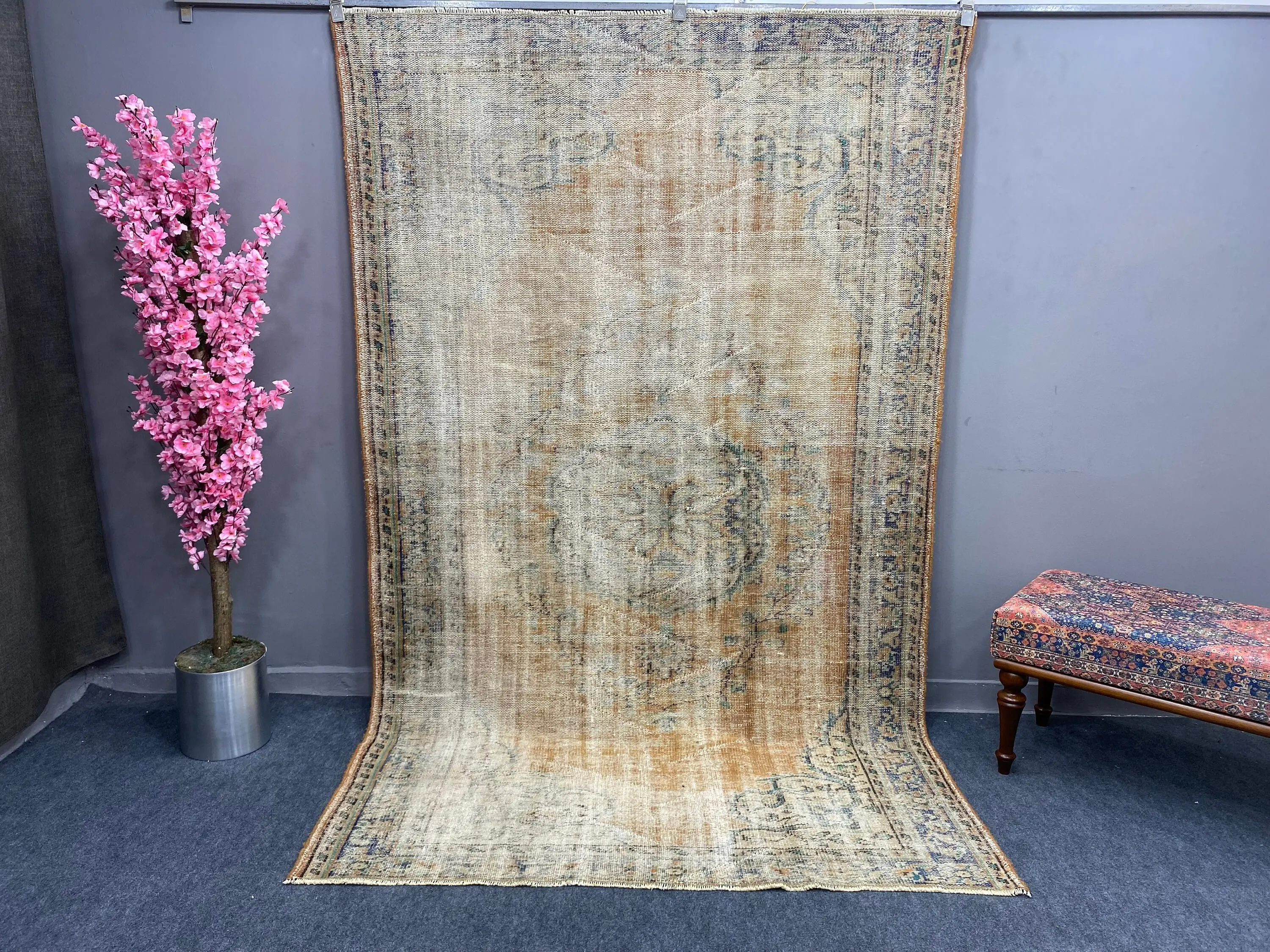 5.2x8.7 ft Halı, Vintage Türk Halısı, Kahverengi Yün Halı - 1