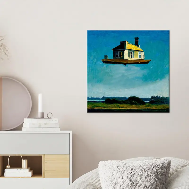 超現実的な水上ハウス キャンバス: あなたのスペースのための抽象アート