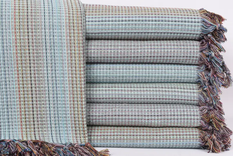 Mint Geometric Blanket Bedspread, Full Size, 91x87 Inches, Organic Cotton