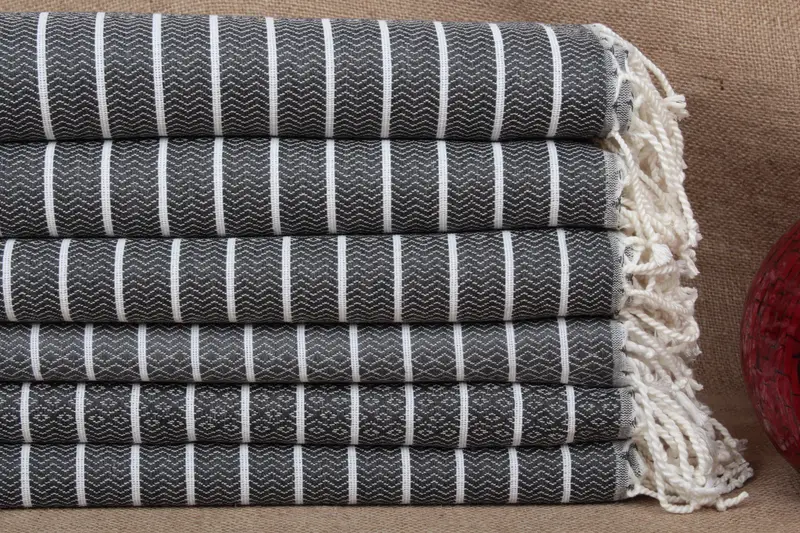 トルコタオル オーガニックコットン ダークグレーストライプ、40x71インチ